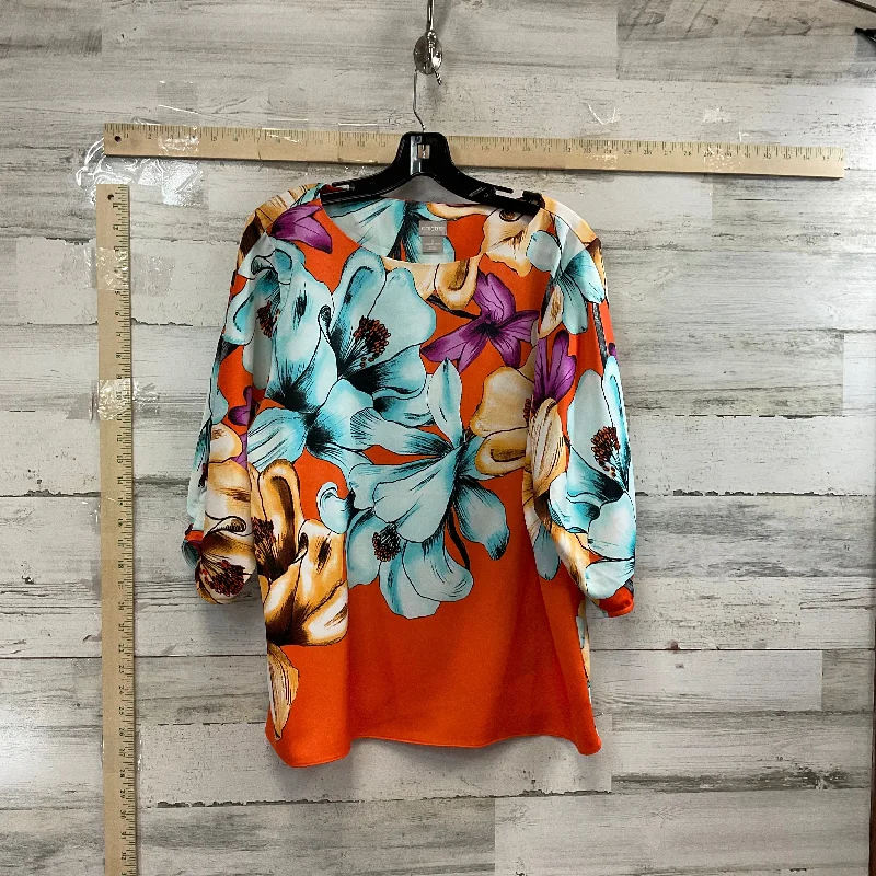 Blue & Orange Top 3/4 Sleeve Chicos, Size L