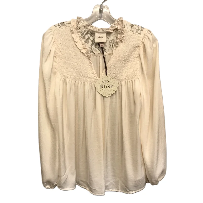 Cream Top Long Sleeve Basic By Knox Rose, Size: M