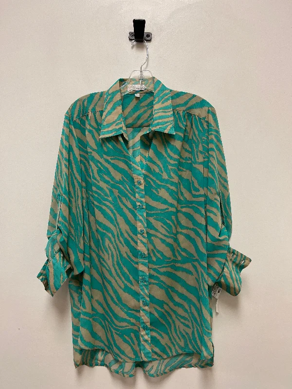 Green & Tan Tunic Long Sleeve Clothes Mentor, Size L