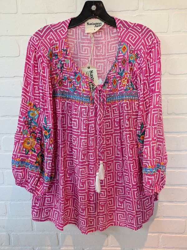 Pink & White Top 3/4 Sleeve Savanna Jane, Size M