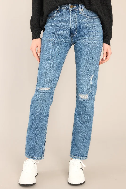 All The Rage Medium Wash Distressed Straight Jeans