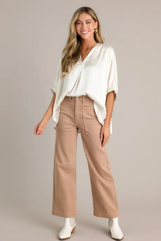 Around The City Tan Wide Leg Jeans