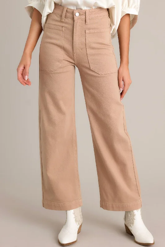 Around The City Tan Wide Leg Jeans