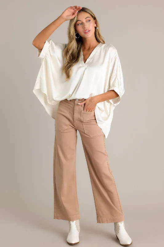 Around The City Tan Wide Leg Jeans