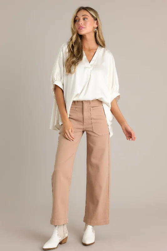 Around The City Tan Wide Leg Jeans