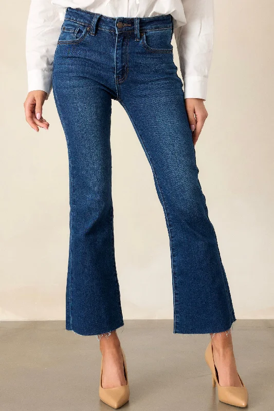 Back And Forth Dark Wash Cropped Flare Jeans