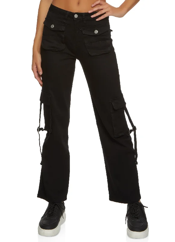 Buckle Strap Wide Leg Cargo Jeans