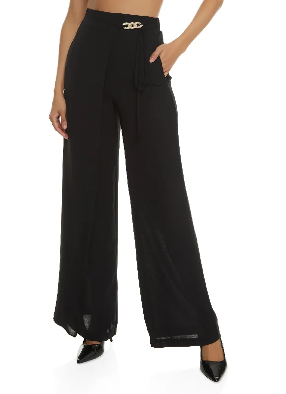 Gauze Knit Chain Link Detail Wrap Pants