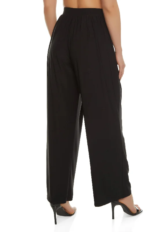 Pleated Detail High Waisted Wide Leg Pants