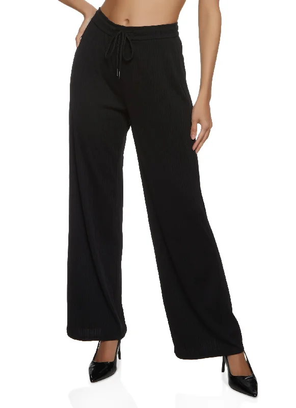 Ribbed Knit Wide Leg Pants