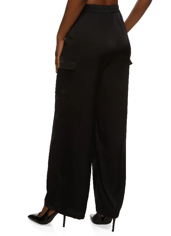 Satin Cargo Pocket Wide Leg Pants