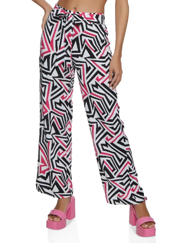 Printed Tie Front Wide Leg Pants