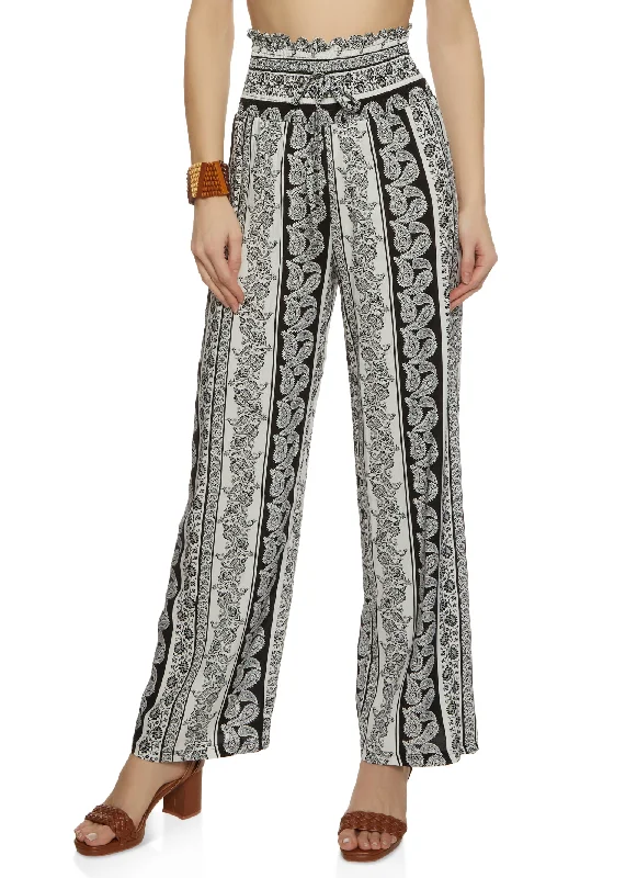 Smocked Waist Printed Wide Leg Pants