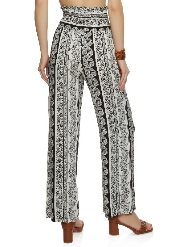 Smocked Waist Printed Wide Leg Pants