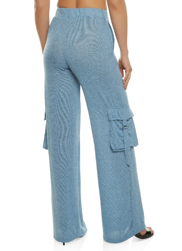 Daisy Brushed Knit Wide Leg Cargo Pocket Pants