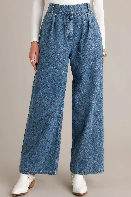 Born For This Dark Wash Quilted Wide Leg Jeans