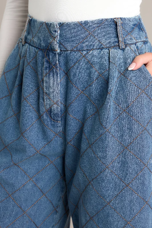 Born For This Dark Wash Quilted Wide Leg Jeans