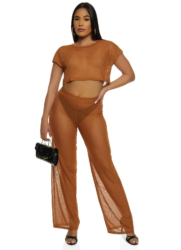 Daisy Sheer Mesh Wide Leg Pants