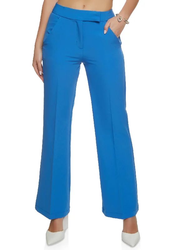 Crepe Knit High Waist Wide Leg Dress Pants