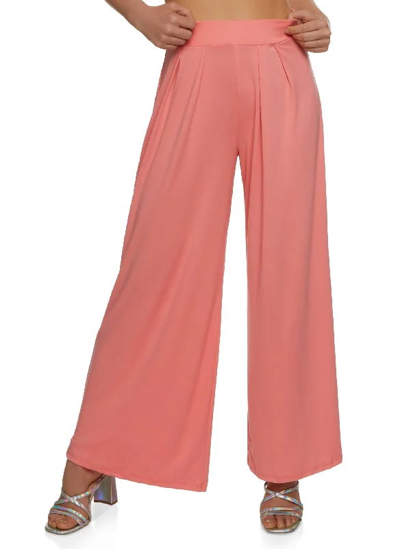 Soft Knit Pleated Waist Wide Leg Pants