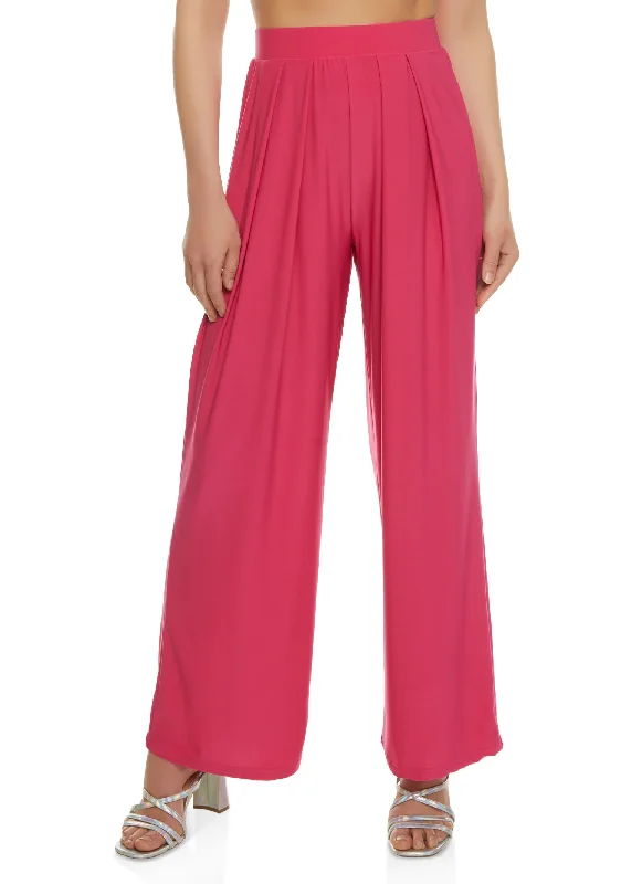 Pleated Detail High Waisted Wide Leg Pants