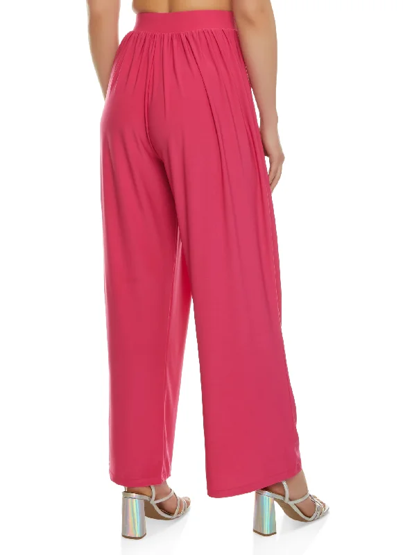 Pleated Detail High Waisted Wide Leg Pants