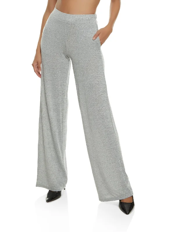 Daisy Solid Brushed Knit High Waisted Wide Leg Pants