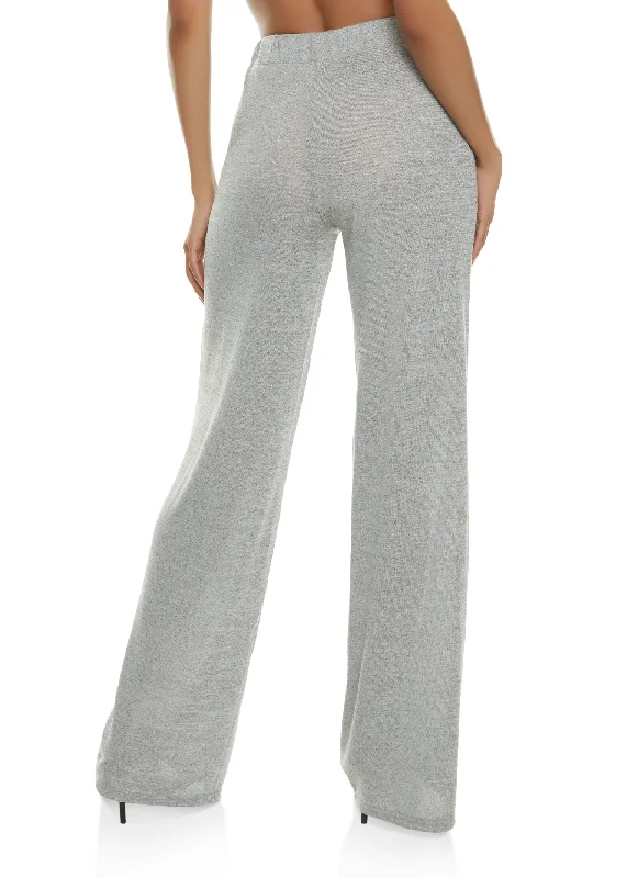 Daisy Solid Brushed Knit High Waisted Wide Leg Pants