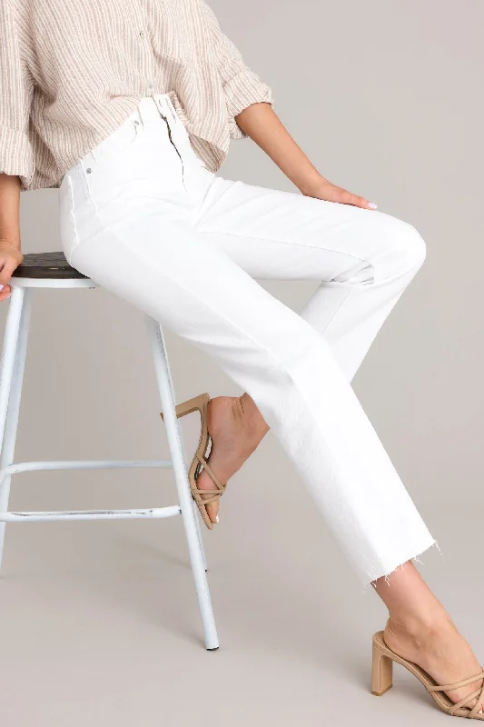 High Standards Washed White Cropped Straight Jeans