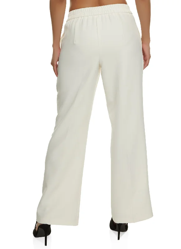 Crepe Knit Pintuck Wide Leg Pants