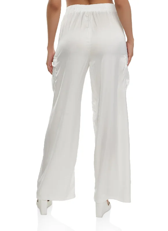 Satin Cargo Pocket Wide Leg Pants