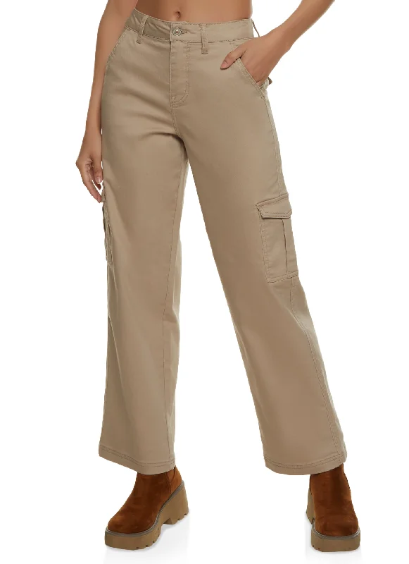 Twill Wide Leg Cargo Pants