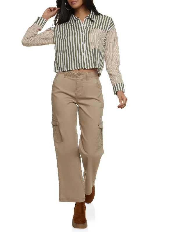 Twill Wide Leg Cargo Pants