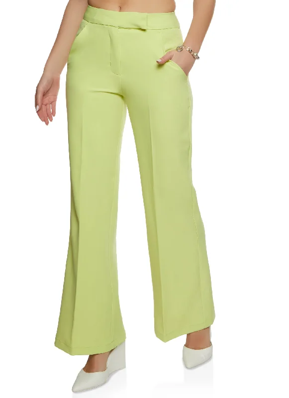 Crepe Knit High Waist Wide Leg Dress Pants