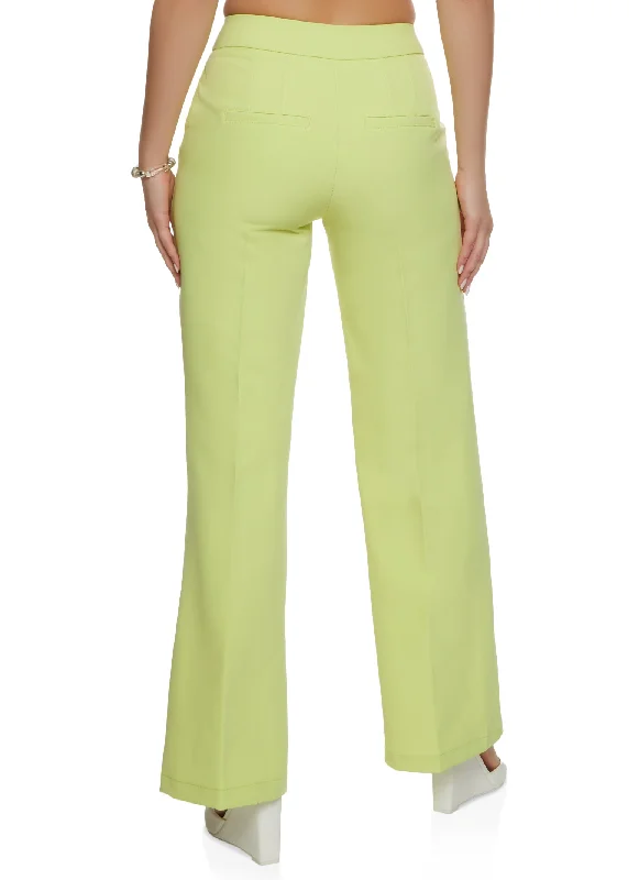 Crepe Knit High Waist Wide Leg Dress Pants