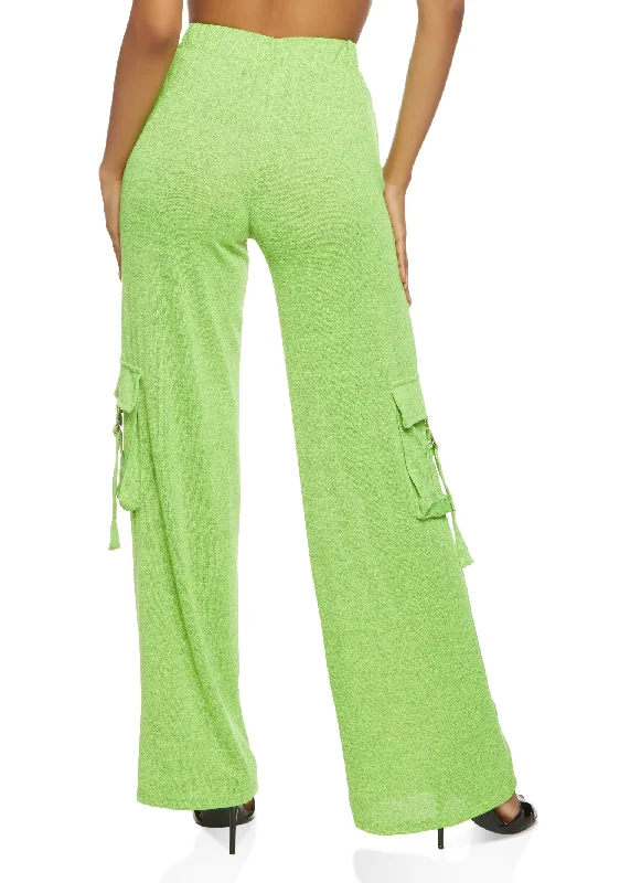 Daisy Brushed Knit Wide Leg Cargo Pocket Pants