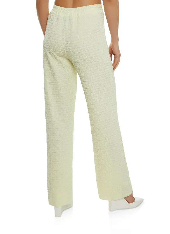 Textured Knit High Waist Wide Leg Pants