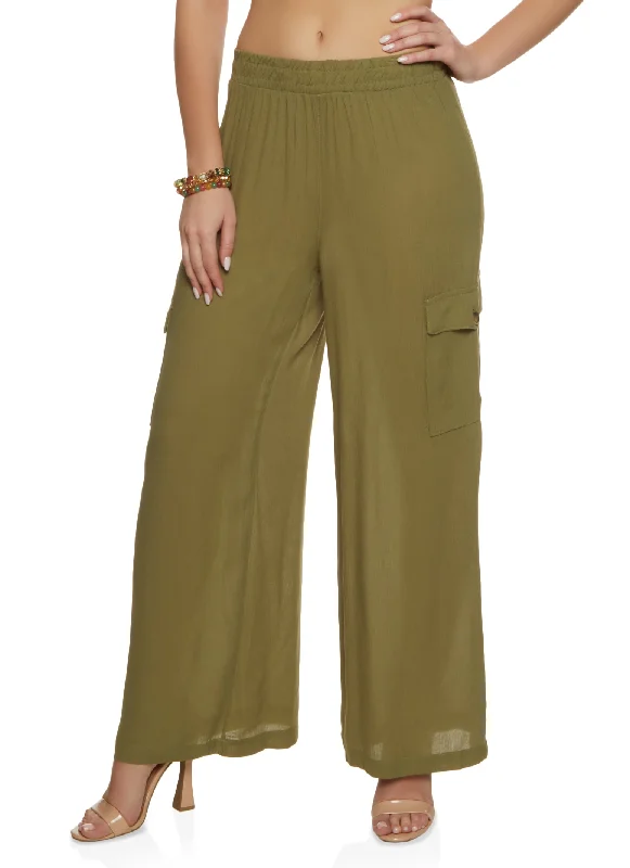 Gauze Knit Cargo Pocket Wide Leg Pants