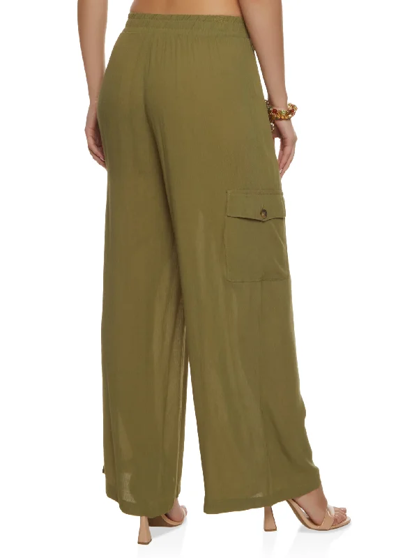 Gauze Knit Cargo Pocket Wide Leg Pants