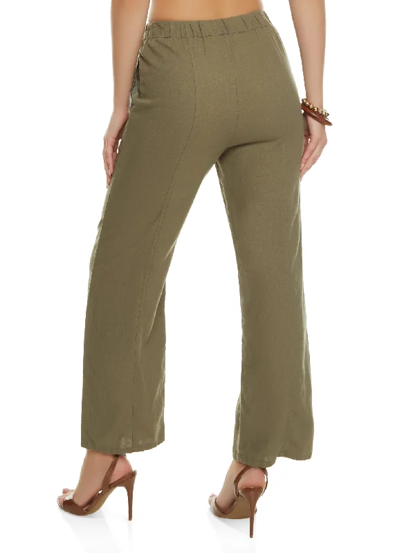 Linen Pintuck Wide Leg Pants