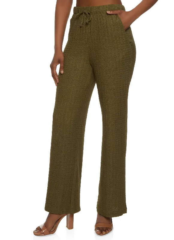 Textured Knit Drawstring Wide Leg Pants