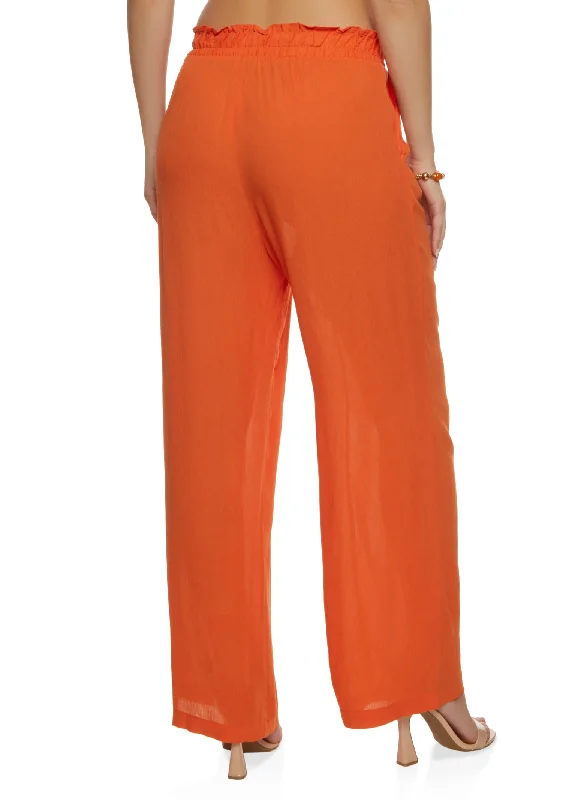 Gauze Knit Faux Drawstring Wide Leg Pants