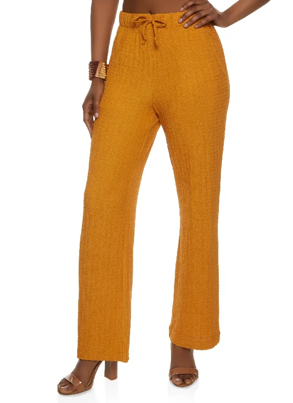 Textured Knit Drawstring Wide Leg Pants