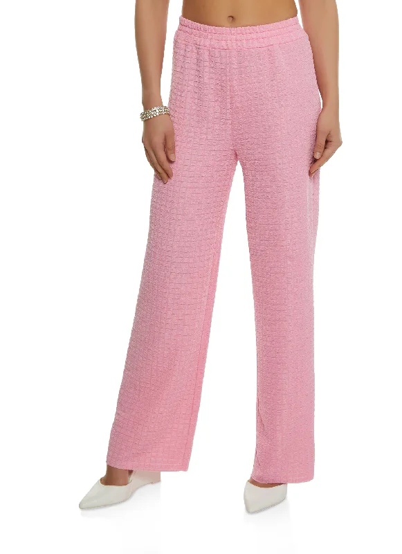 Textured Knit High Waist Wide Leg Pants