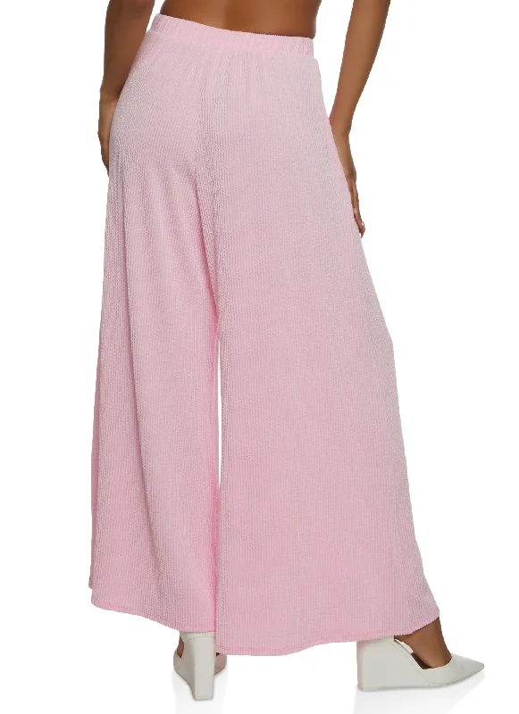 Textured Ribbed Knit Palazzo Pants