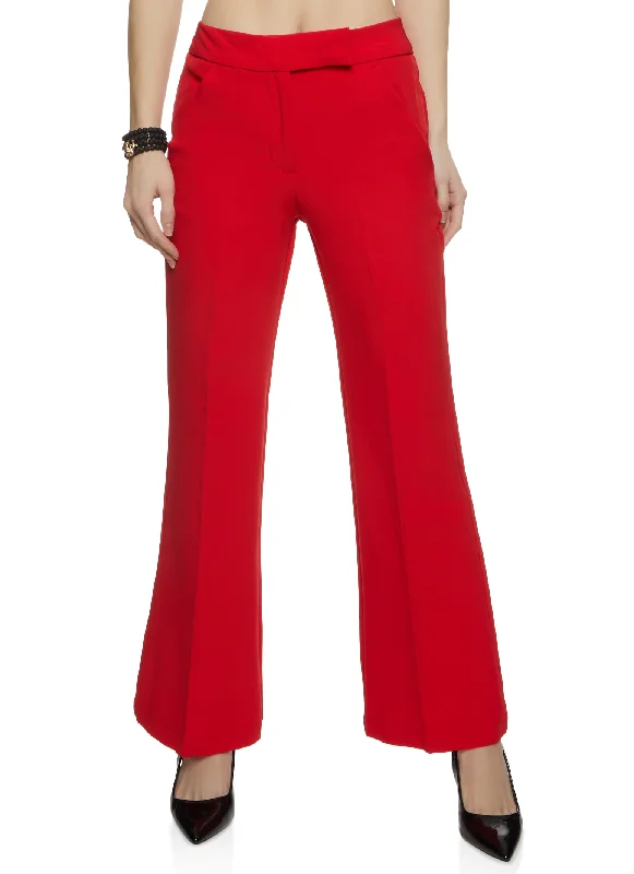 Crepe Knit High Waist Wide Leg Dress Pants