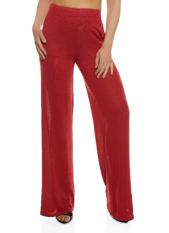 Daisy Solid Brushed Knit High Waisted Wide Leg Pants