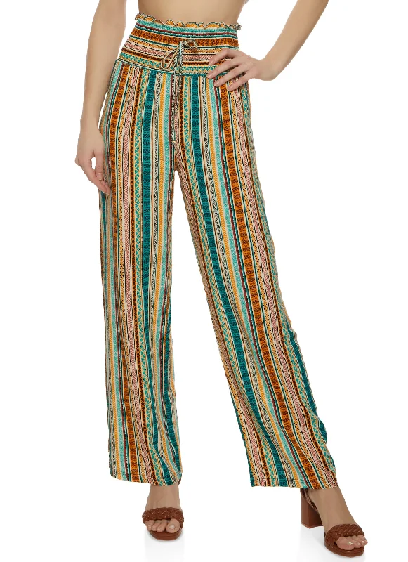 Smocked Waist Printed Wide Leg Pants