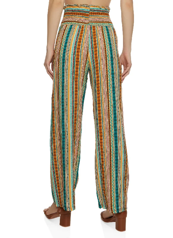 Smocked Waist Printed Wide Leg Pants