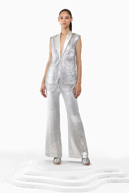 SILVER METALLIC FRINGE JACKET AND TROUSER SET